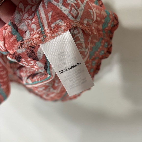 Maurices Boho Coral/Aqua Short Sleeve Sheer Blouse Size L - Picture 5 of 6